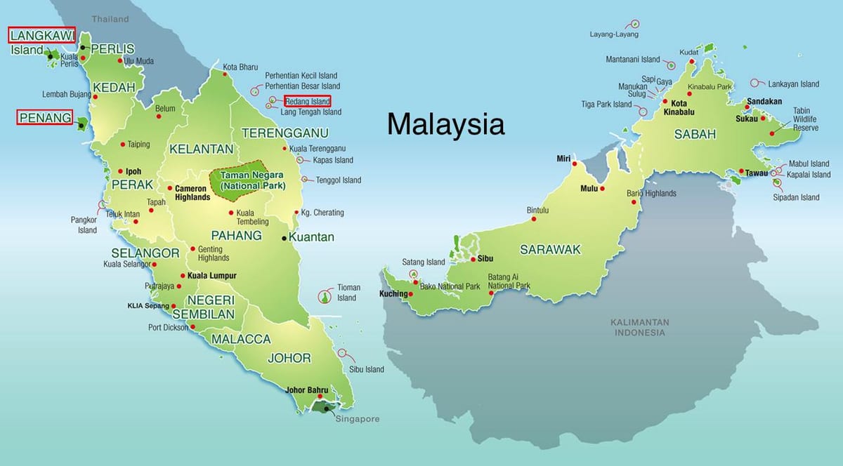 mapa maleziji i ostrvima